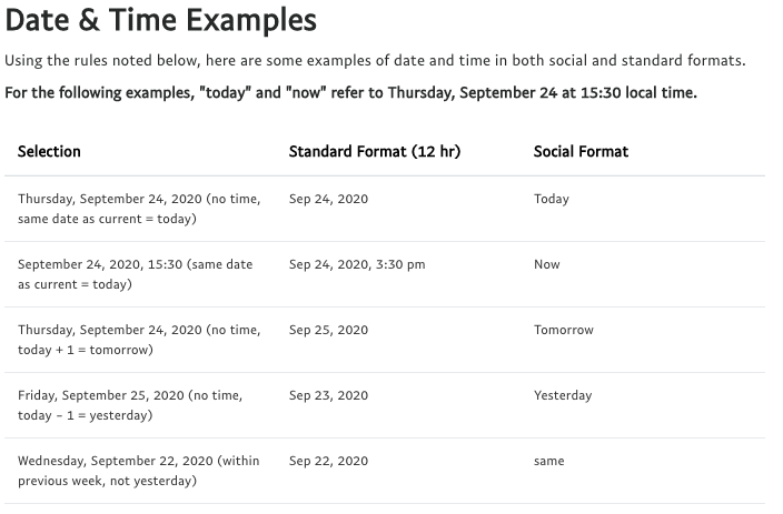 Screen capture of date formatting examples